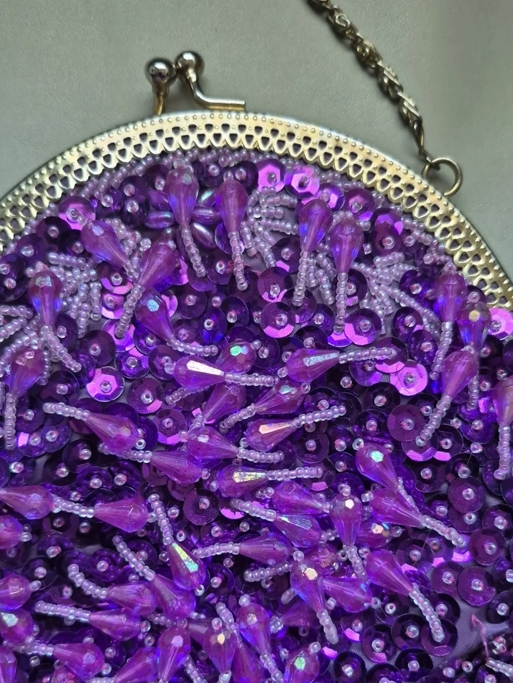 Purple Sequined/ Beaded Round Crossbody Bag - Unbranded